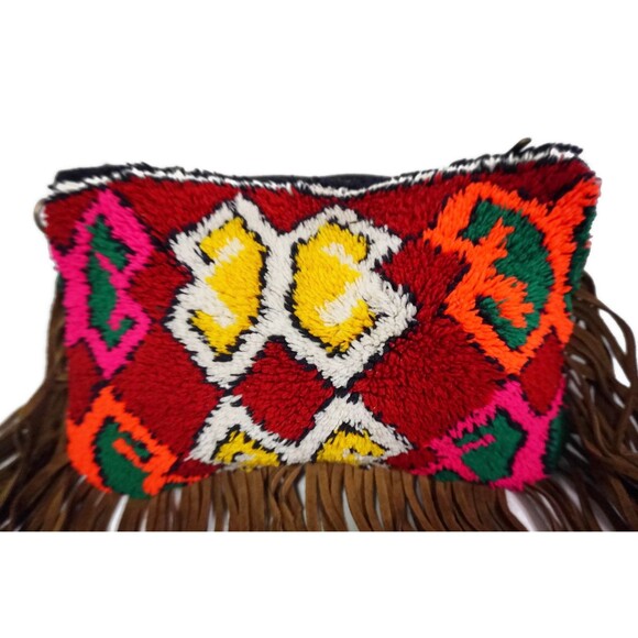 Moroccan Rug Bag, Suede Leather Fringe Tassel Purse Clutch - Picture 3 of 10